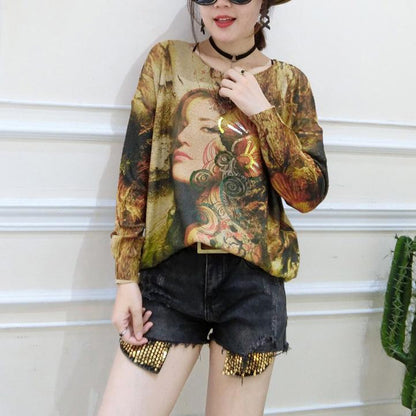 Fit Sweater T Shirts Belle Prints Long Sleeve Knit Pullover