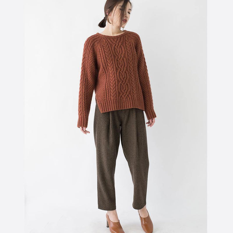 Chocolate Chunky Cozy Sweater Loose Fitting O Neck Side Open Knit Sweat Tops Boutique Cable Knit Blouse