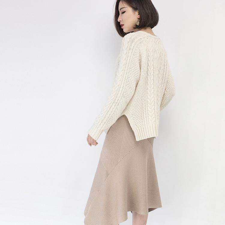 Chocolate Chunky Cozy Sweater Loose Fitting O Neck Side Open Knit Sweat Tops Boutique Cable Knit Blouse