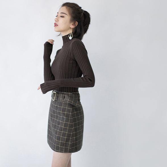 Chocolate Knit Sweaters High Neck Knitted Blouses Side Open Winter Sweaters