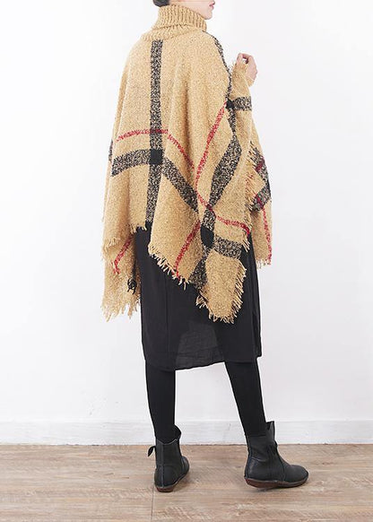Yellow Original Cloak Shawl Plaid High Neck Oversize Sweater