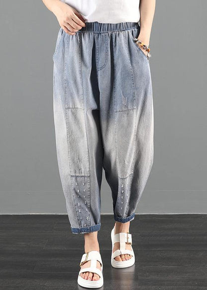 Summer Dress Code Loose High Waist Washed Old Denim Harem Pants