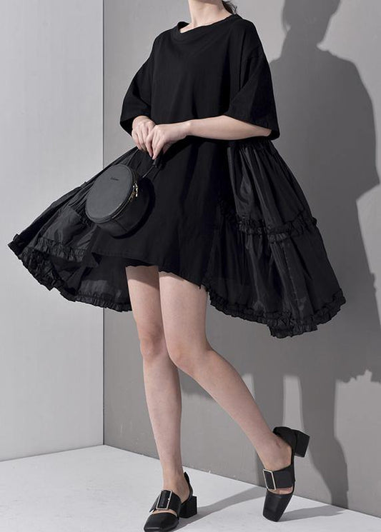 New Spring Summer Round Neck Half Sleeve Pleated Big Size Dress