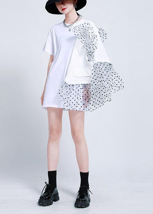 Summer Two Piece Dress With White Lace and Ruffle Vest