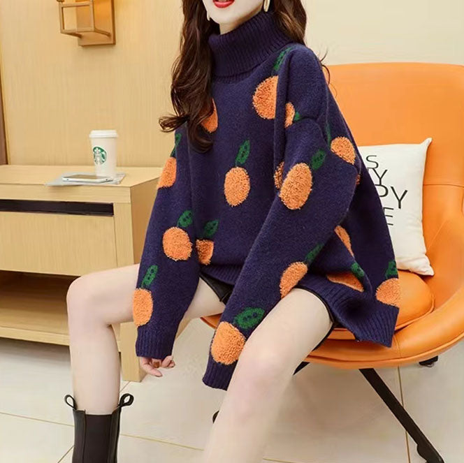 Thick Warm Blue Big Dotted Rabbit Wool Tops Knit Sweater