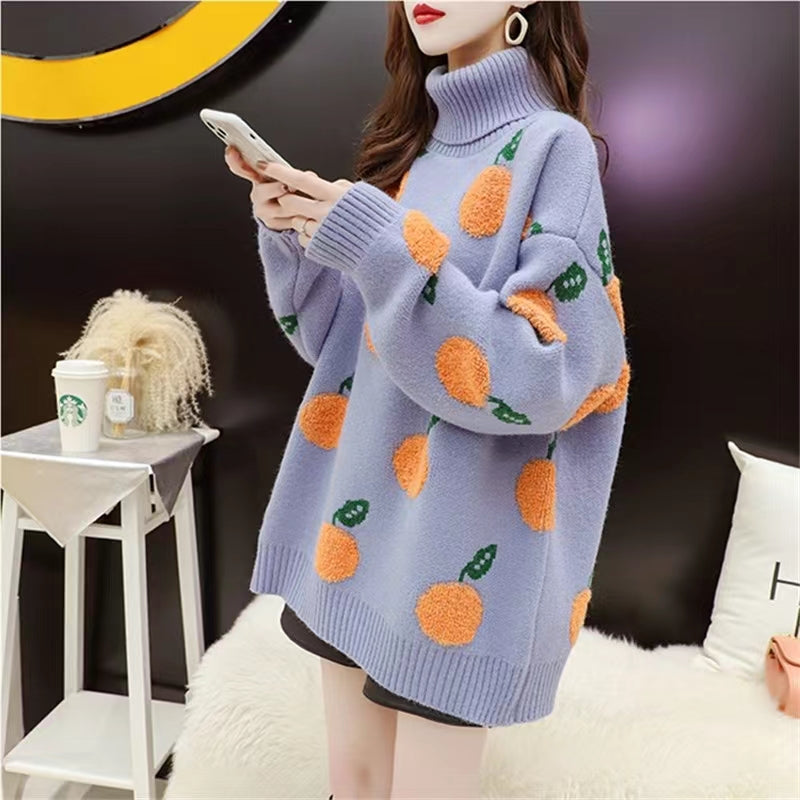 Thick Warm Blue Big Dotted Rabbit Wool Tops Knit Sweater