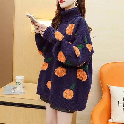 Thick Warm Blue Big Dotted Rabbit Wool Tops Knit Sweater