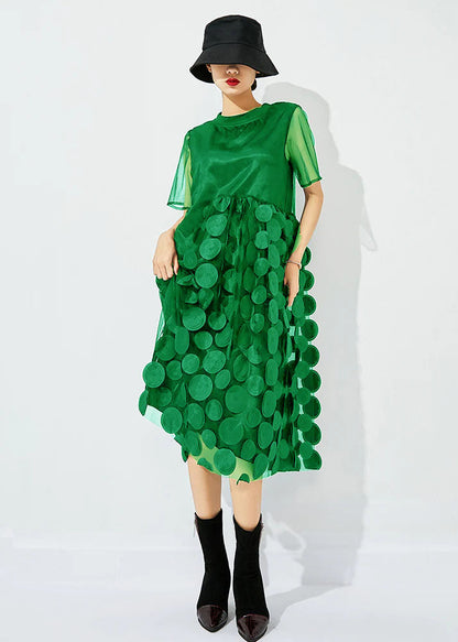 Blue O-neck Patchwork Dot Tulle Holiday Dress Summer