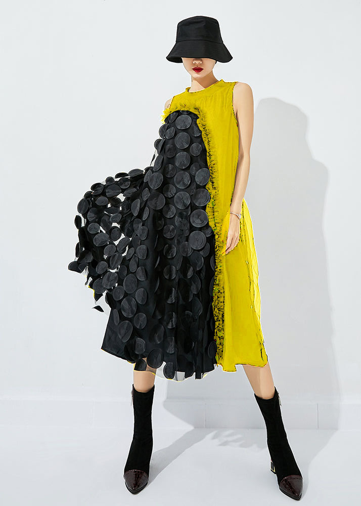 Black Asymmetrical Patchwork Wrinkled Tulle Maxi Dress Sleeveless