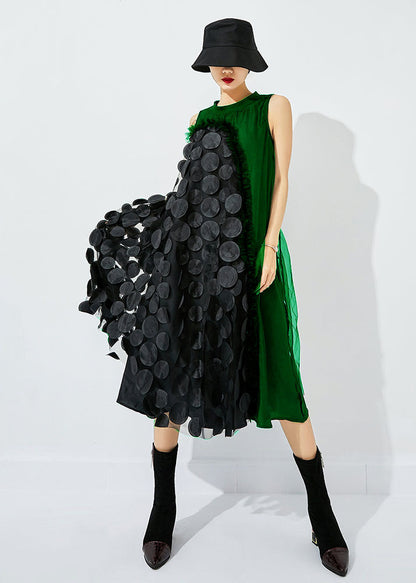 Khaki Asymmetrical Patchwork Wrinkled Tulle Maxi Dress Sleeveless