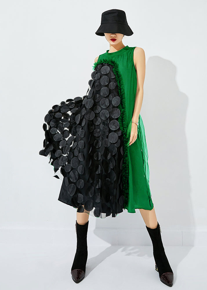 Khaki Asymmetrical Patchwork Wrinkled Tulle Maxi Dress Sleeveless