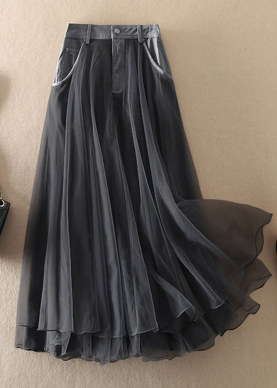 Natural Blue High Waist Patchwork Tulle Skirts Spring
