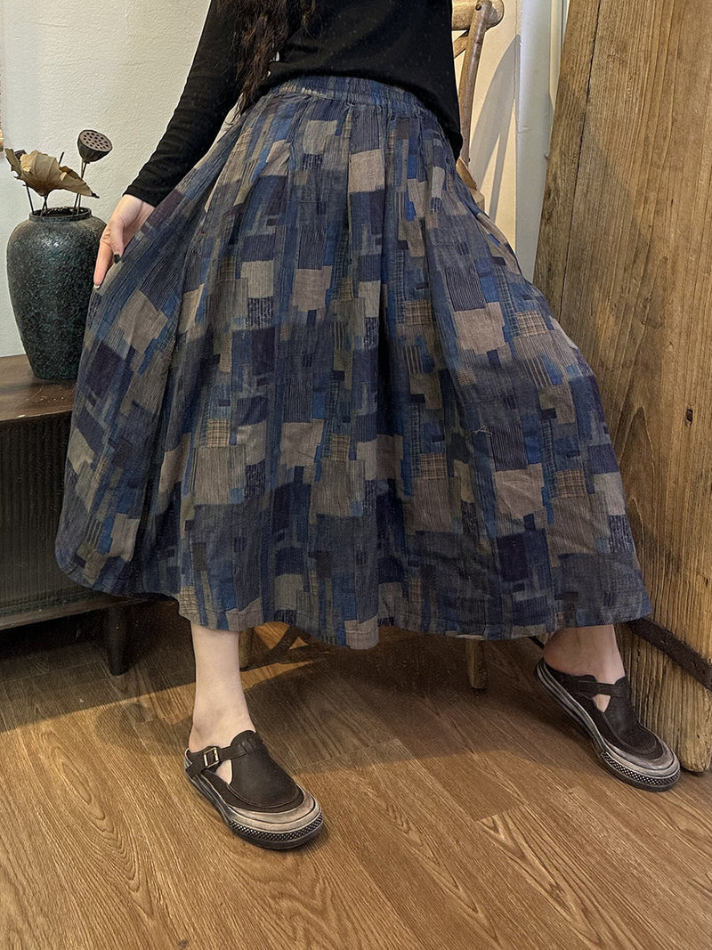 Retro Irregular Plaid Spliced Summer Skirt