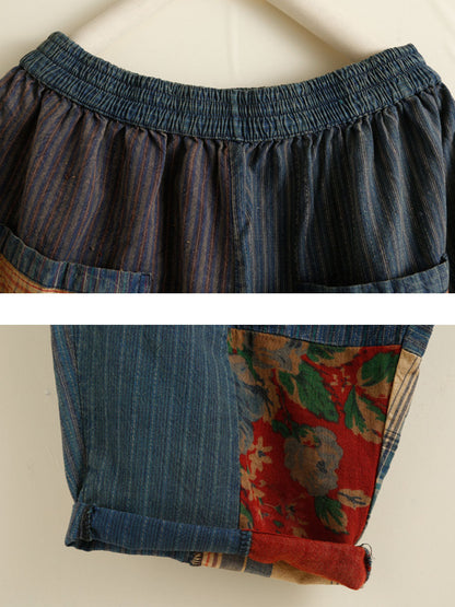 Retro Plaid Patch Spliced Pocket Harem Pants
