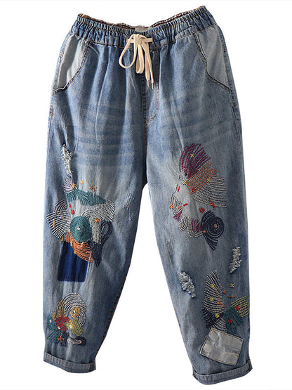 Summer Stitching Pocket Denim Harem Pants