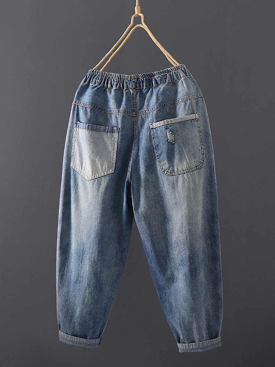 Summer Stitching Pocket Denim Harem Pants