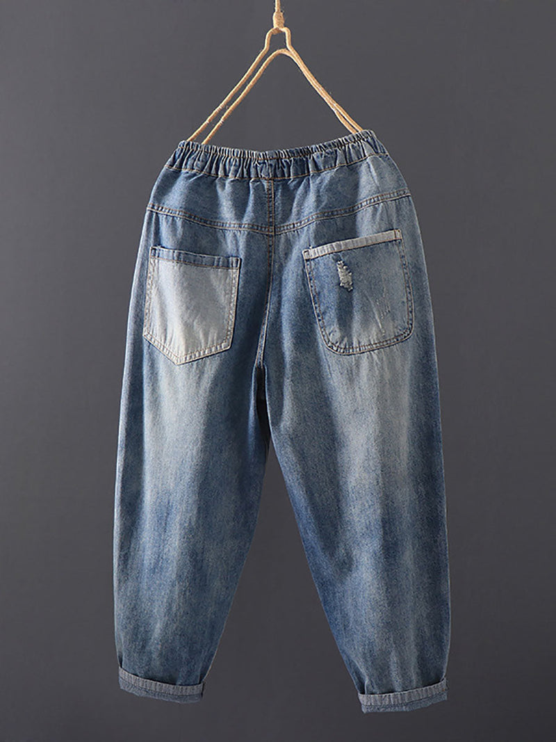 Summer Stitching Pocket Denim Harem Pants
