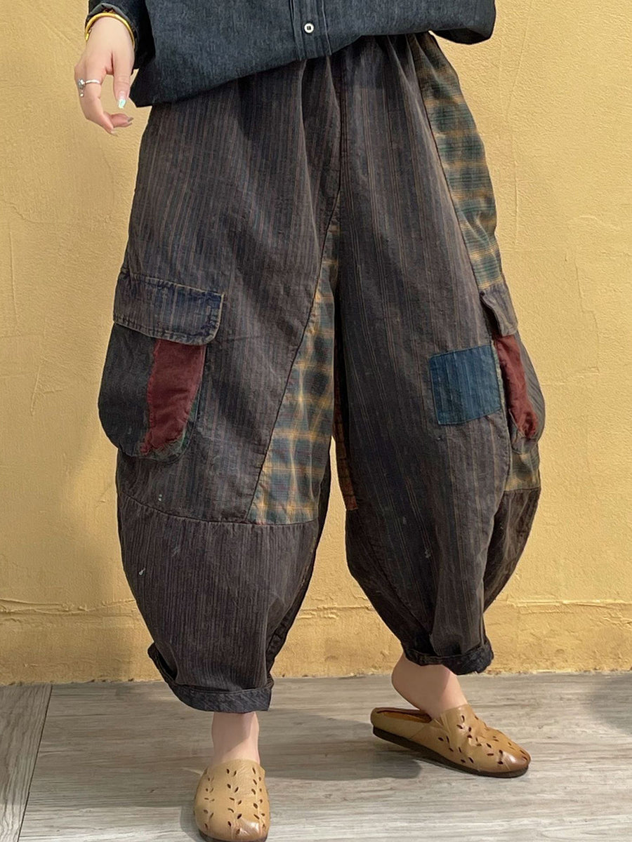 Patch Spliced Pocket Harem Pants