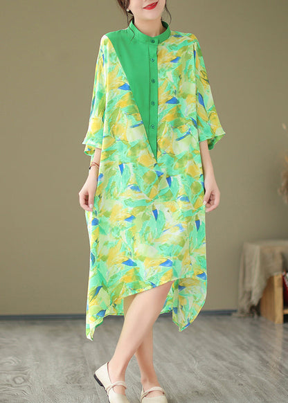 Summer New Green Spliced Tie Dyed Shirt Dress