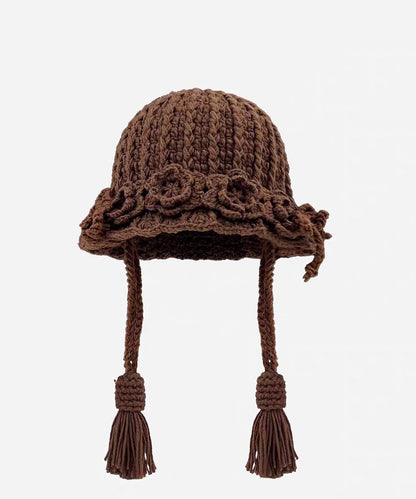New Coffee Handmade Tassel Flower Knitted Boonie Hat