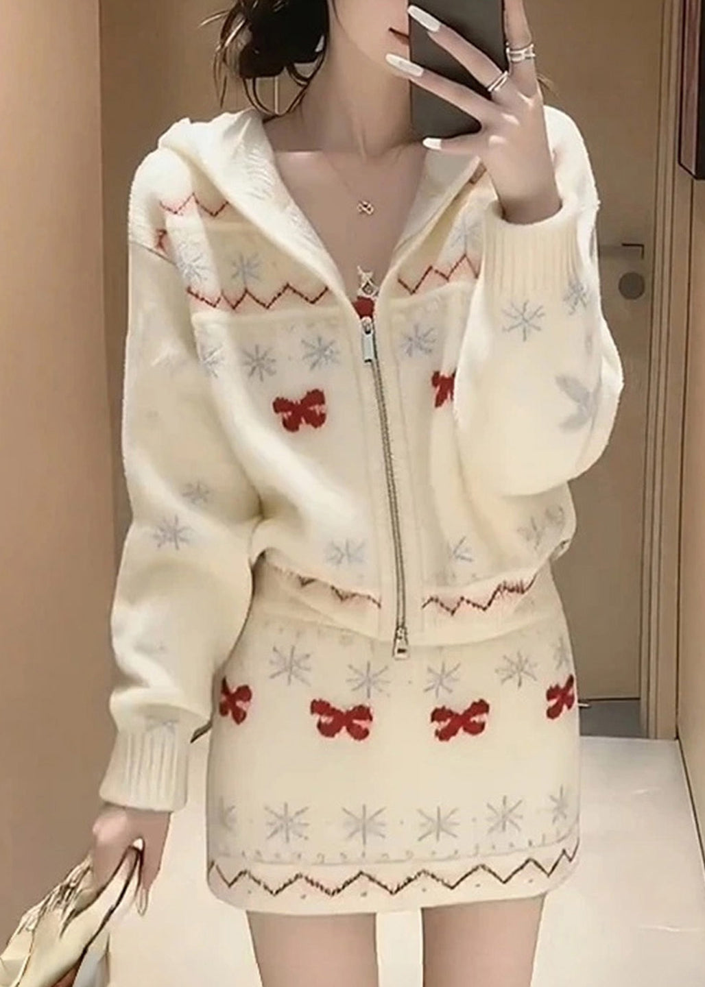New Knitted Sweaters and Skirt Two Pieces Set Winter