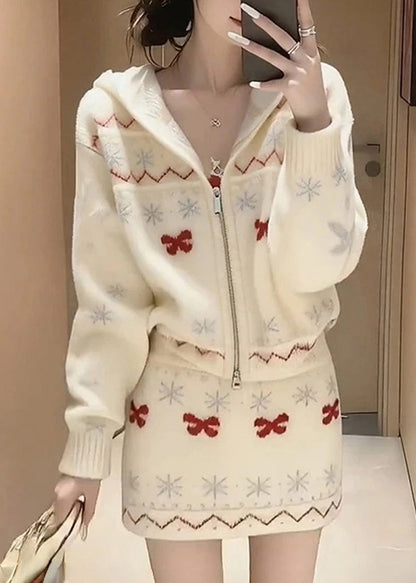 New Knitted Sweaters and Skirt Two Pieces Set Winter
