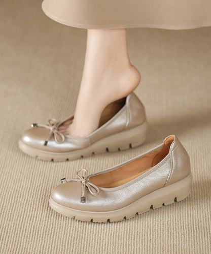 Wedge Flat Feet Shoes Champagne Faux Leather