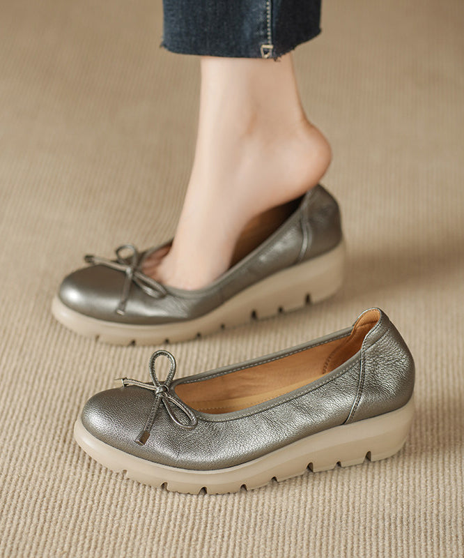 Wedge Flat Feet Shoes Champagne Faux Leather