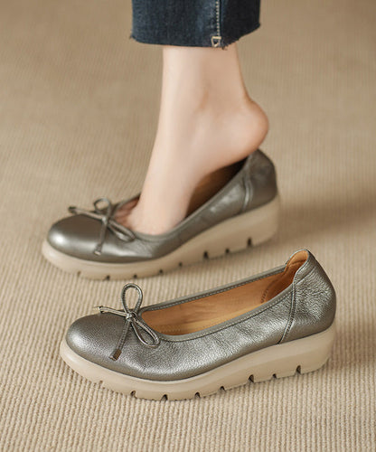 Wedge Flat Feet Shoes Champagne Faux Leather