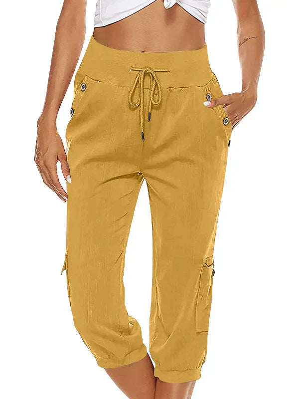 CD | Pantaloni cargo cu cordon pentru femei, talie elastică, pantaloni casual capri