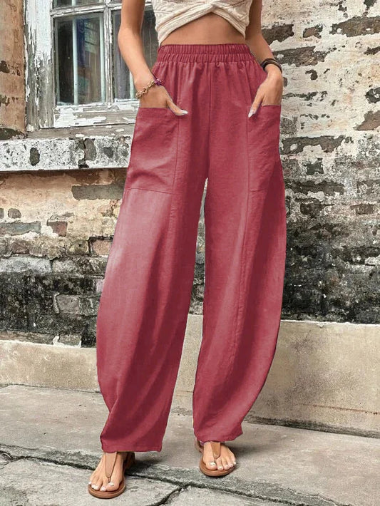 CD | Pantaloni largi de o singură culoare cu buzunare elastice în mărimi mari
