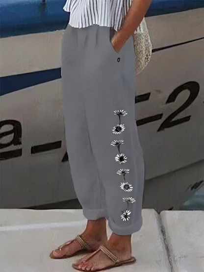 CD | Pantaloni eleganți cu picior lat cu imprimeu floral pentru femei