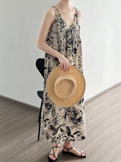 Summer Artsy Ink-print Vest Dress