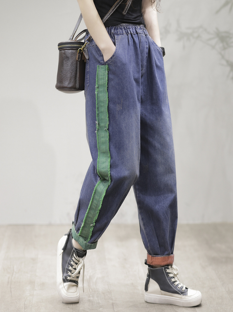 CD | Casual Vintage Loose Fit Patch Denim Fund Jeans Pantaloni
