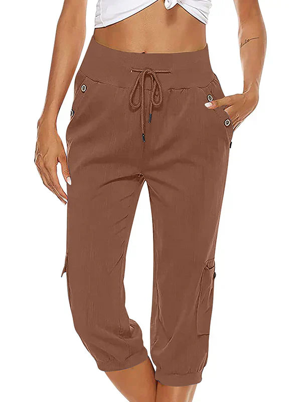 CD | Pantaloni cargo cu cordon pentru femei, talie elastică, pantaloni casual capri
