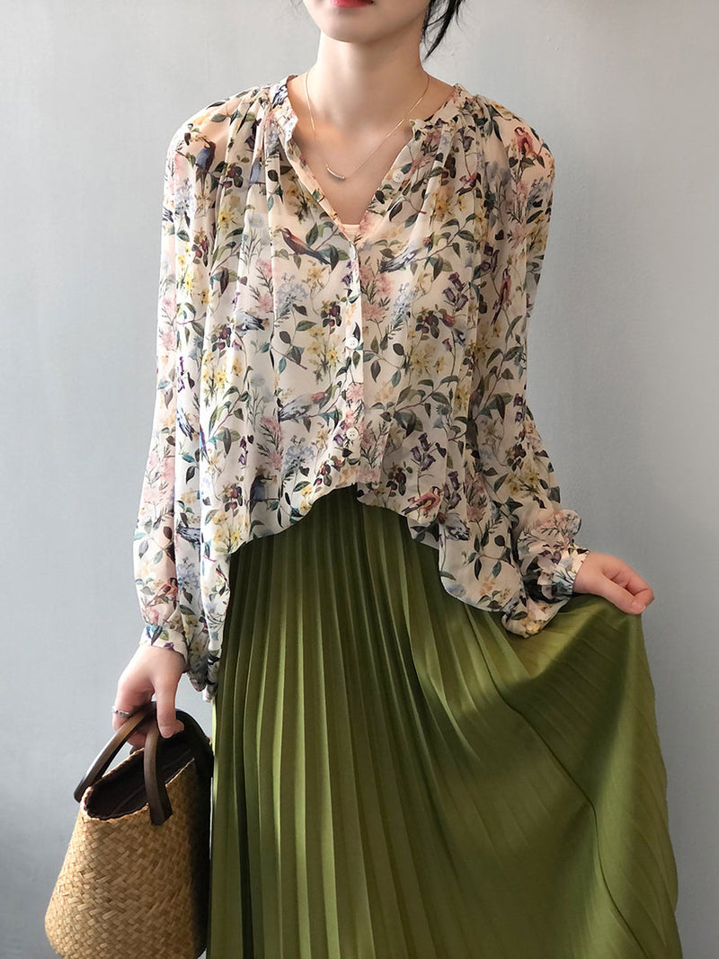 Summer Artsy V-neck Loose Shirt