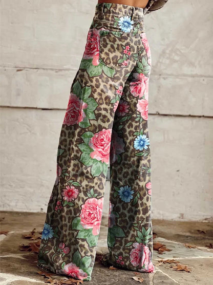 CD | Nia™ Pantaloni panteră eleganți cu un model floral pentru un look unic