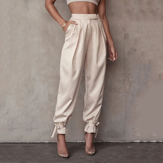CD | Pantaloni casual de damă cu picior lat și arc