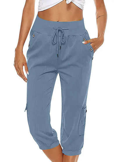 CD | Pantaloni cargo cu cordon pentru femei, talie elastică, pantaloni casual capri
