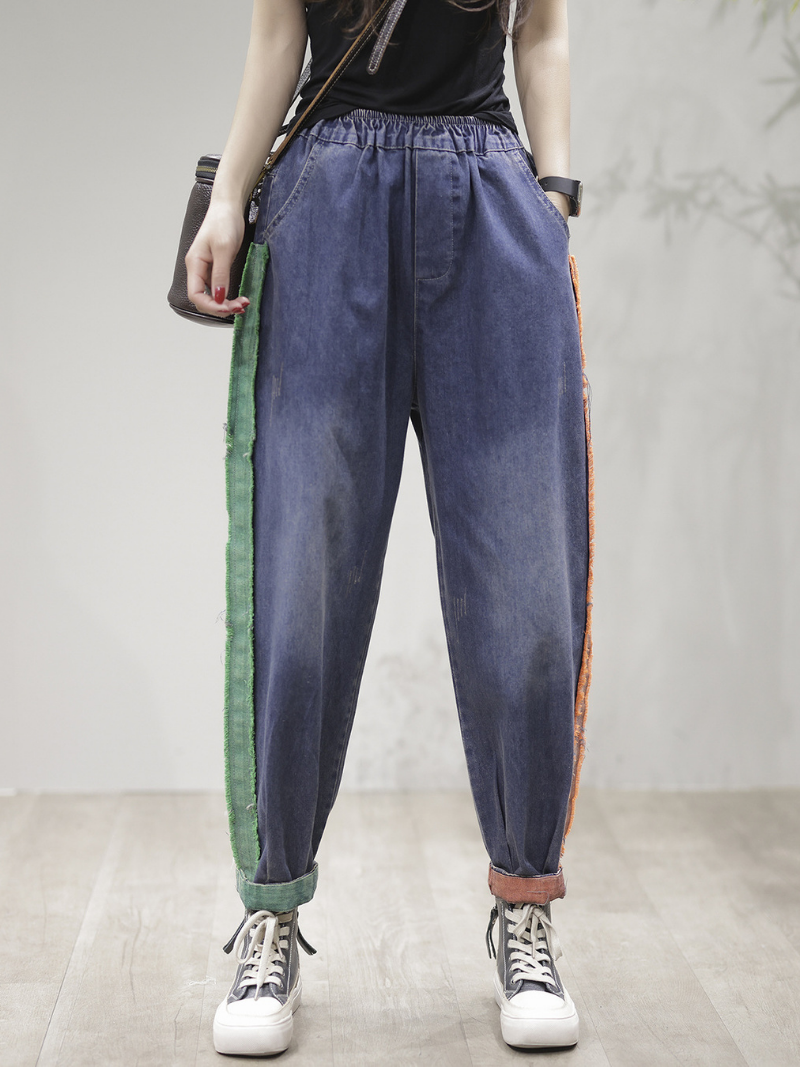 CD | Casual Vintage Loose Fit Patch Denim Fund Jeans Pantaloni