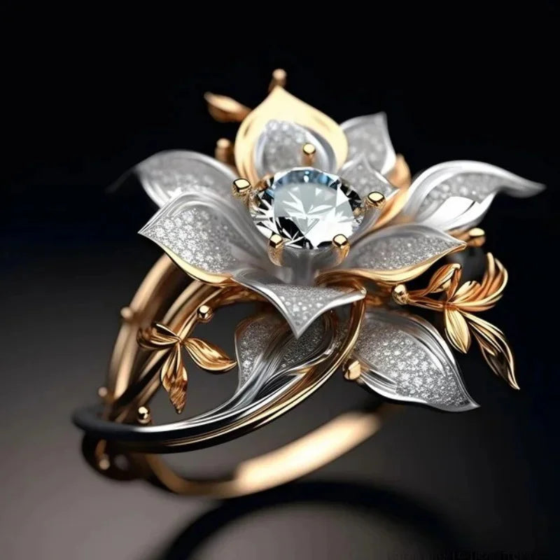 Minimalist Floral Creative Diamond Studded Ring