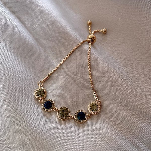 Green Crystals Bracelet In Gold