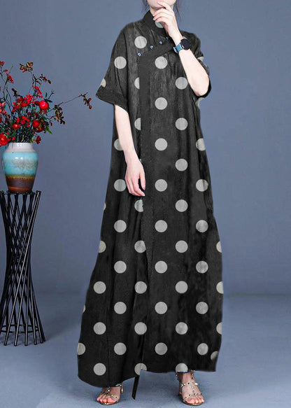 Classy Black Metal Patchwork Oriental Long Dress Summer