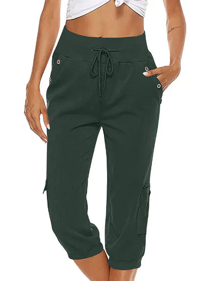 CD | Pantaloni cargo cu cordon pentru femei, talie elastică, pantaloni casual capri