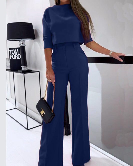 CD | Top elegant cu jumătate de mânecă și pantaloni largi pentru femei