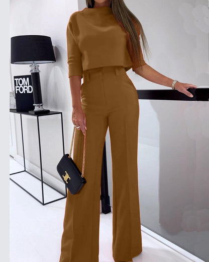 CD | Top elegant cu jumătate de mânecă și pantaloni largi pentru femei