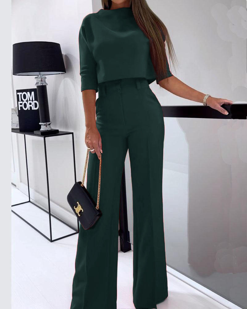 CD | Top elegant cu jumătate de mânecă și pantaloni largi pentru femei