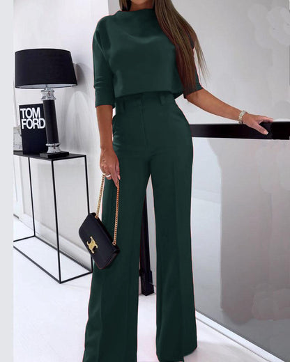 CD | Top elegant cu jumătate de mânecă și pantaloni largi pentru femei
