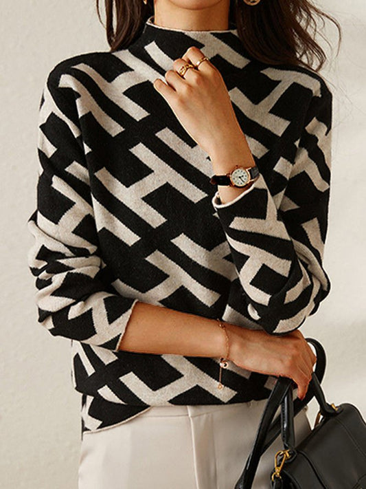 CD | Pulover tricotat geometric chic