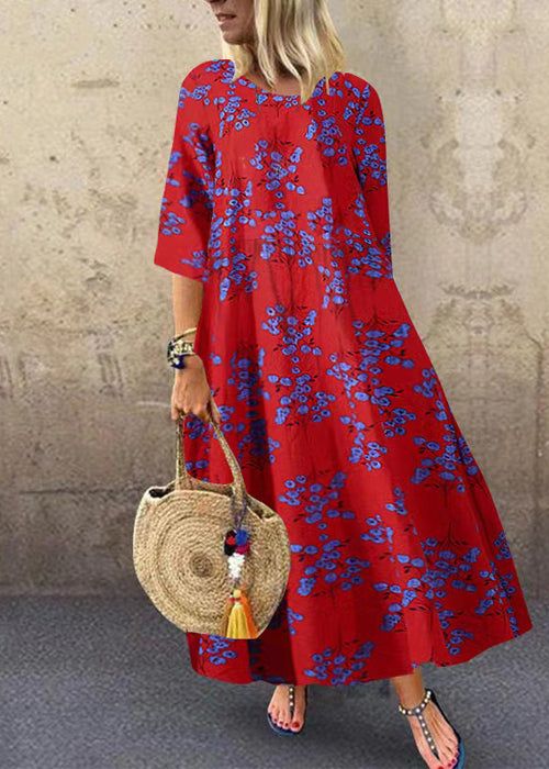 Summer Red Geometry Print Short Sleeve Dress